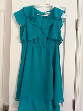 Girls Us Angels Teal Ruffle High-Low Party Dress